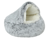 Cama para gatos com capuz de pelos